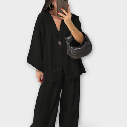 Jacqueline - Top e Pantaloni Duo con Scollo a V Casual