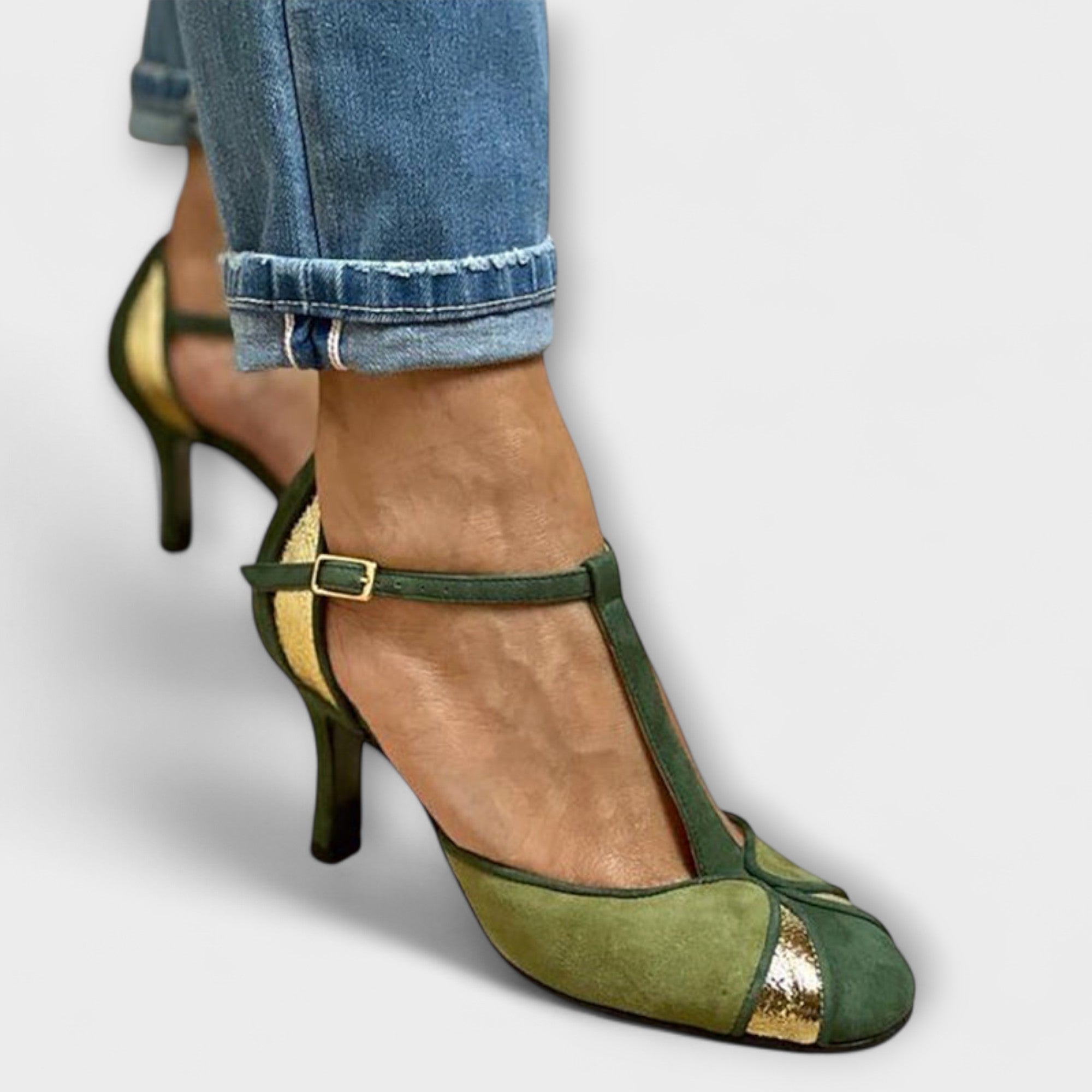 Alona - Décolleté Patchwork con T-Strap e punta chiusa