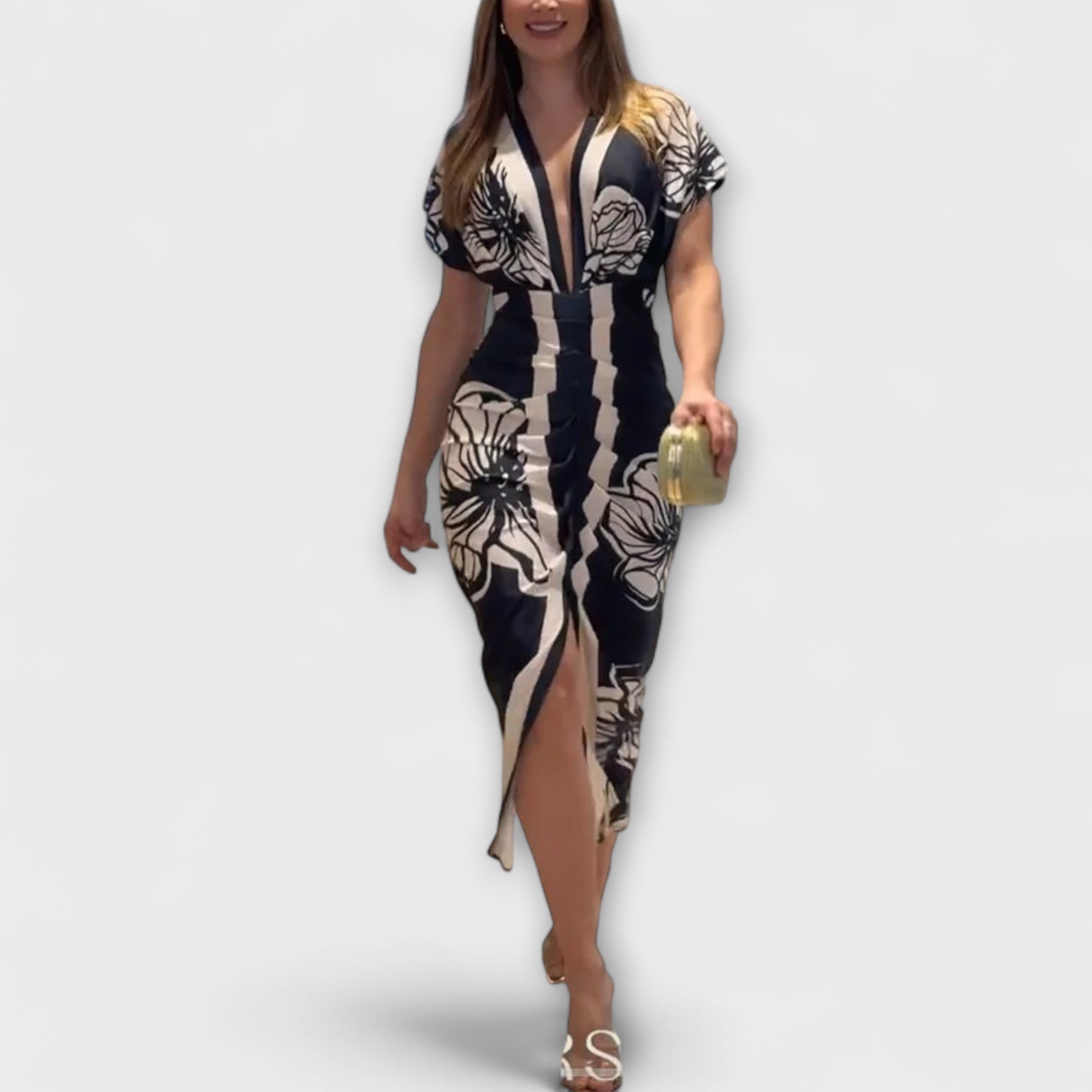 Cleo - Abito midi dolman unico con stampa brasiliana