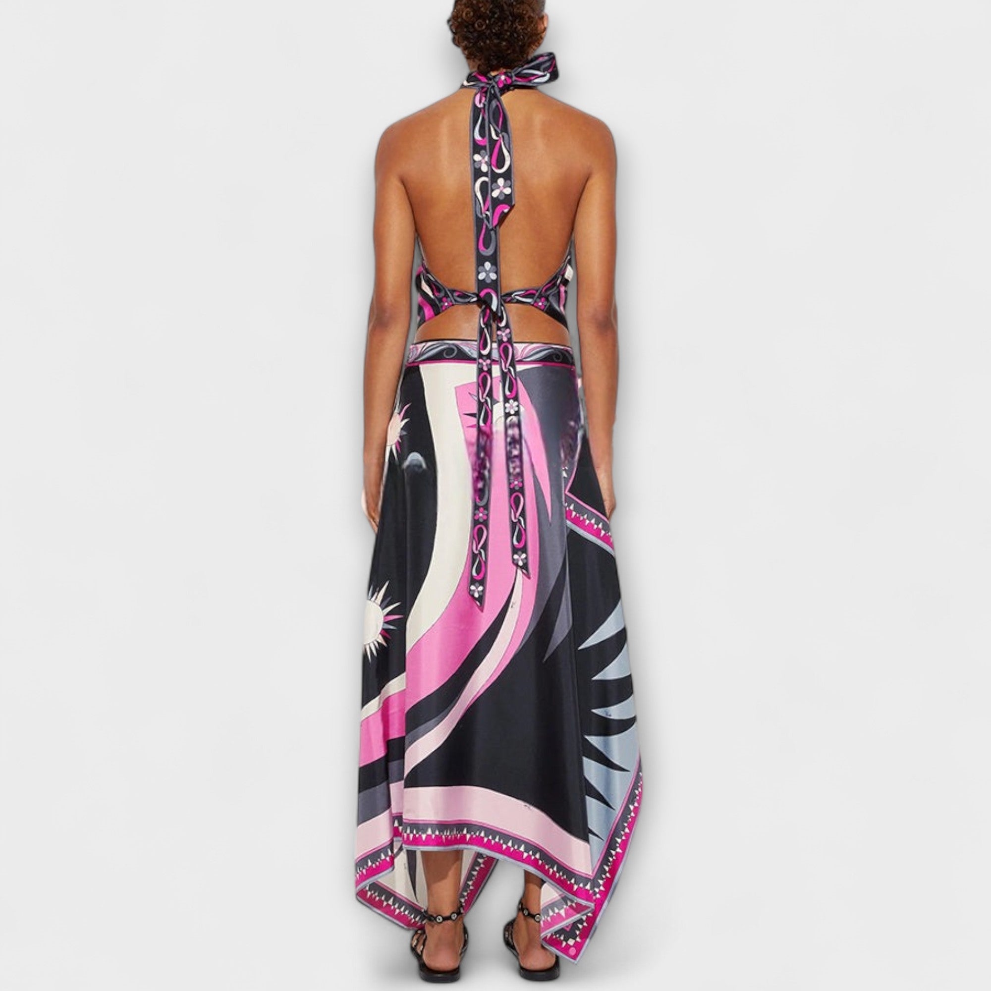 Everly - Set di top con collo halter e gonna midi asimmetrica
