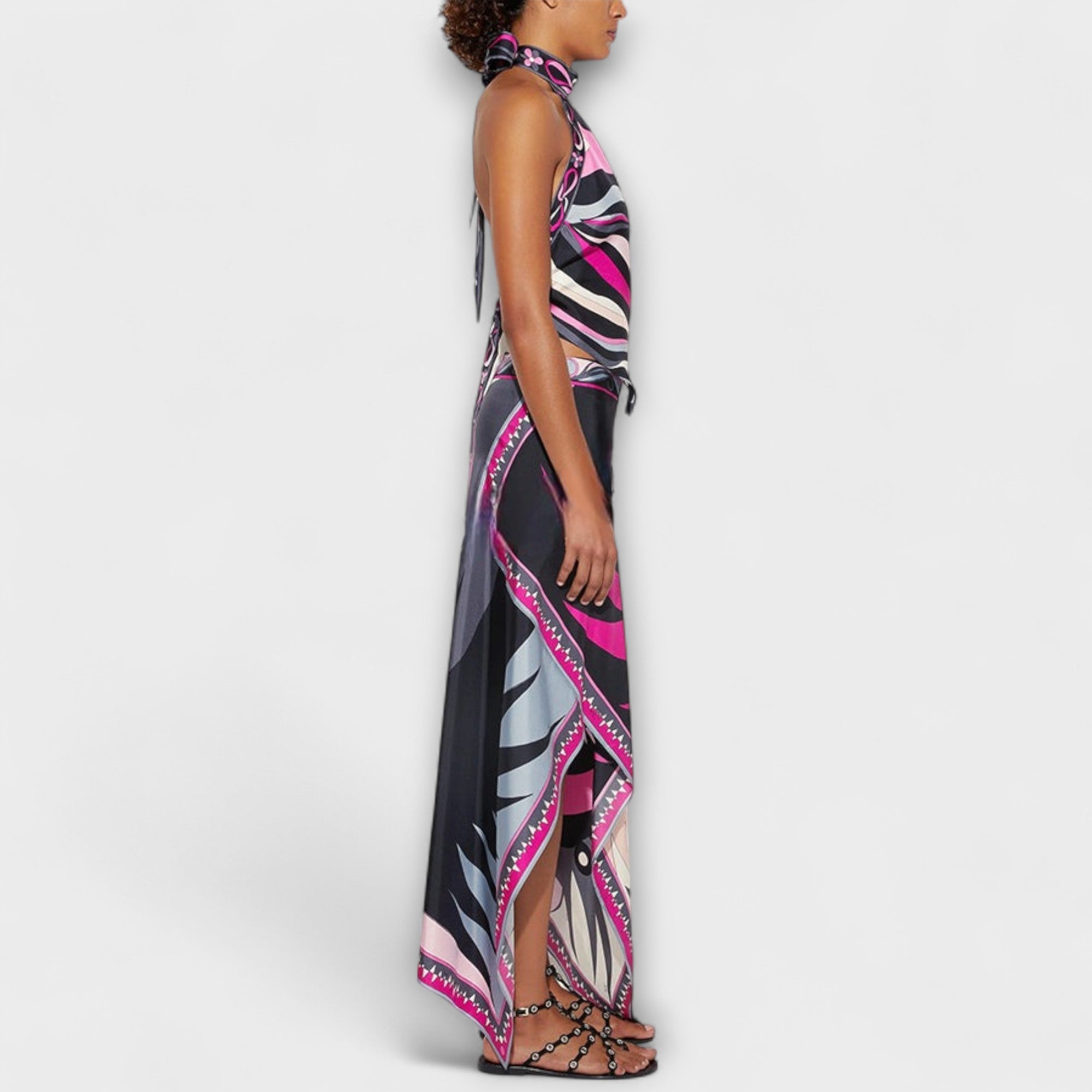 Everly - Set di top con collo halter e gonna midi asimmetrica