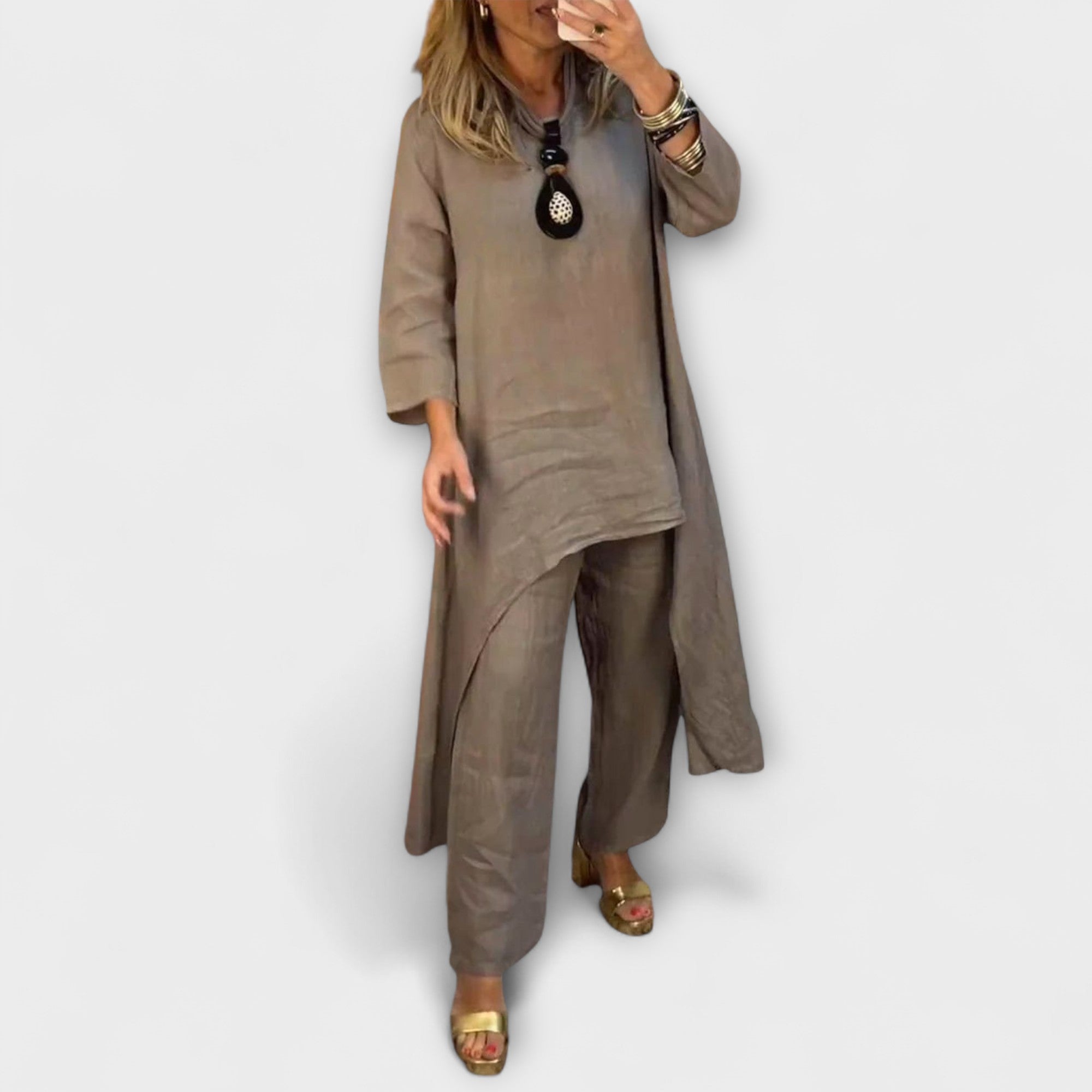 Tabea - Completo in lino con scollatura rotonda