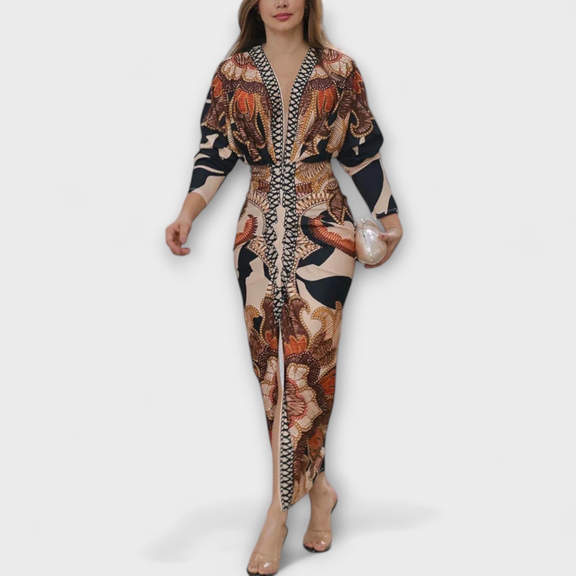 Cleo - Abito midi dolman unico con stampa brasiliana