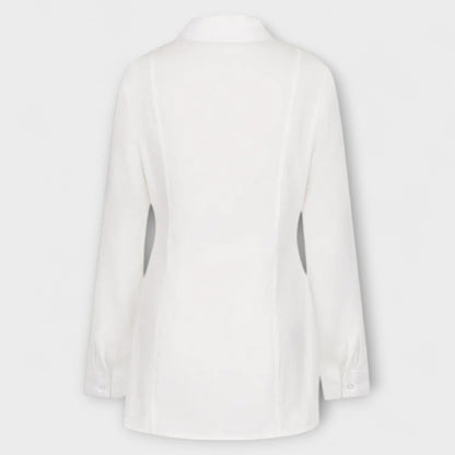 Indie - Abito camicia bianco plissettato a maniche lunghe