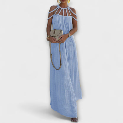 Briar - Un elegante abito maxi in tessuto misto con trecce drappeggiate