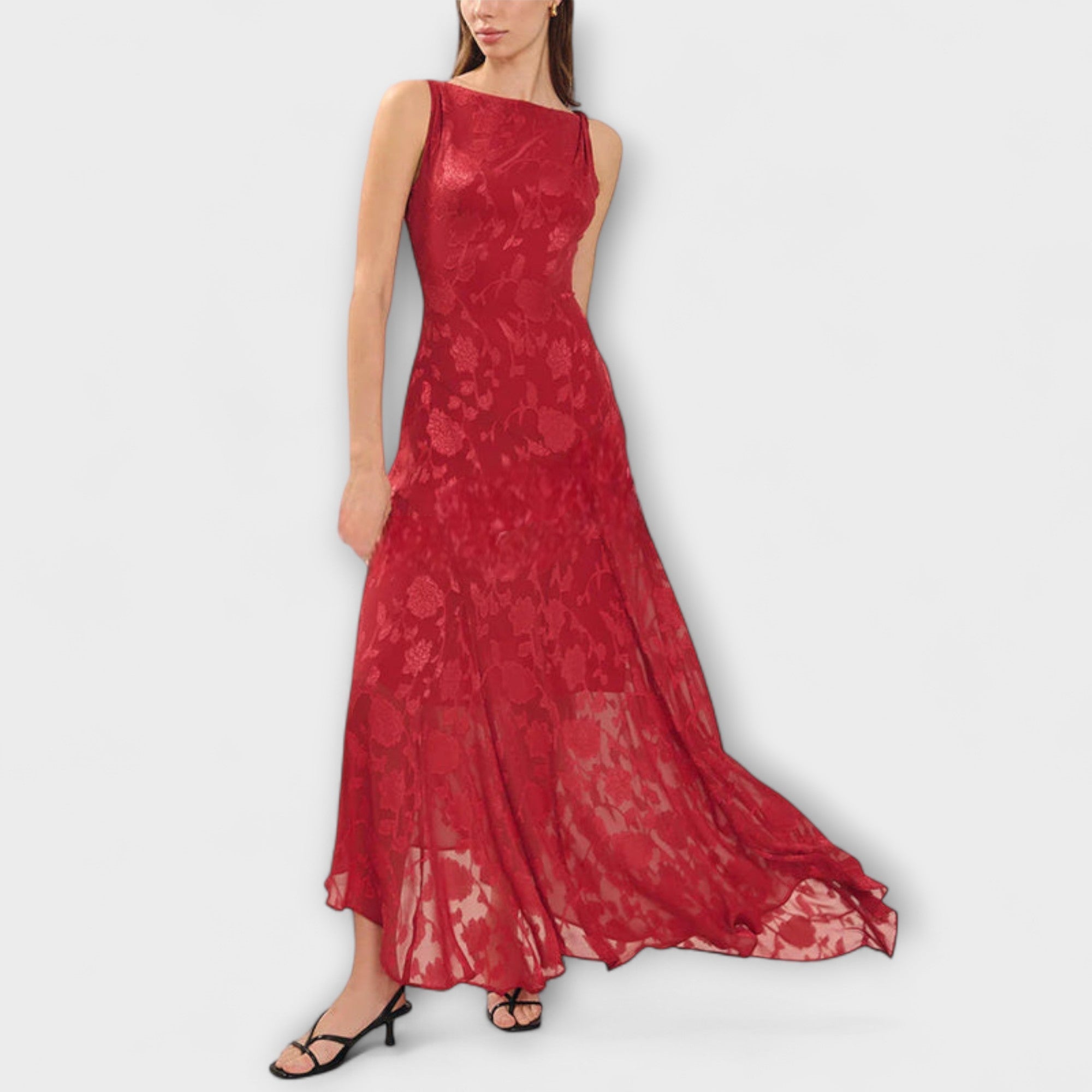 Opal - Elegante Abito Maxy in Jacquard con Schiena Scoperta