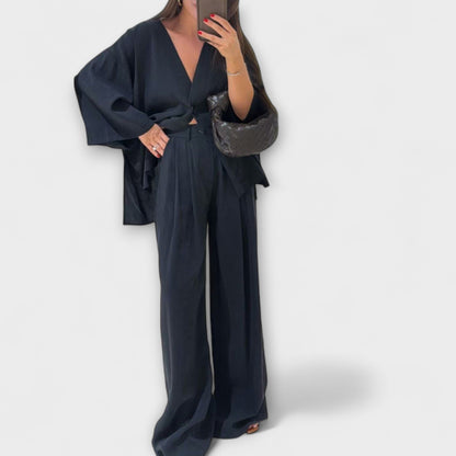 Jacqueline - Top e Pantaloni Duo con Scollo a V Casual