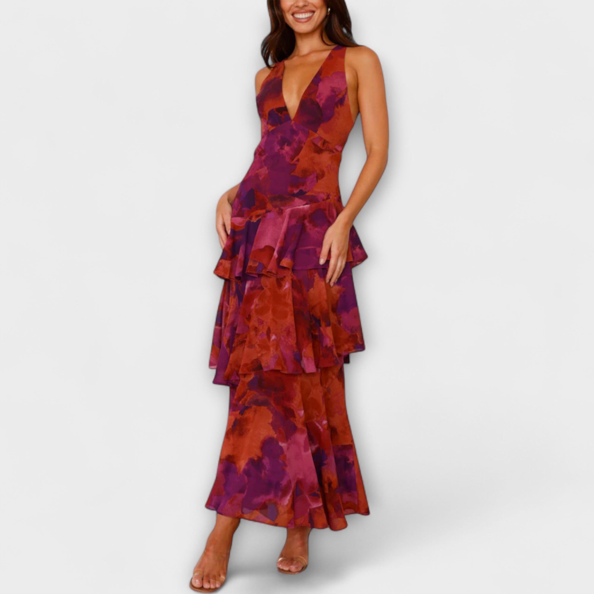 Domenica - Abito in chiffon con scollatura a V e strati fluidi