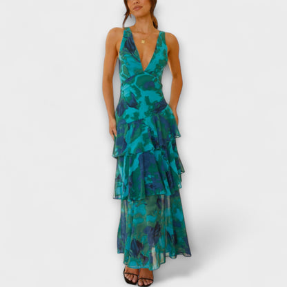 Domenica - Abito in chiffon con scollatura a V e strati fluidi