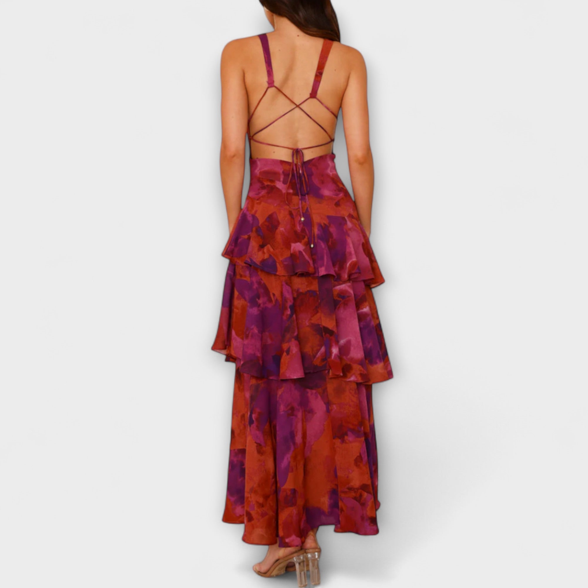 Domenica - Abito in chiffon con scollatura a V e strati fluidi