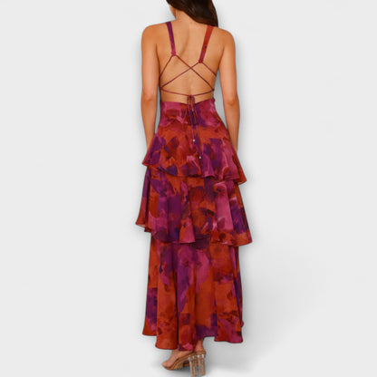 Domenica - Abito in chiffon con scollatura a V e strati fluidi