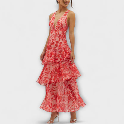 Domenica - Abito in chiffon con scollatura a V e strati fluidi