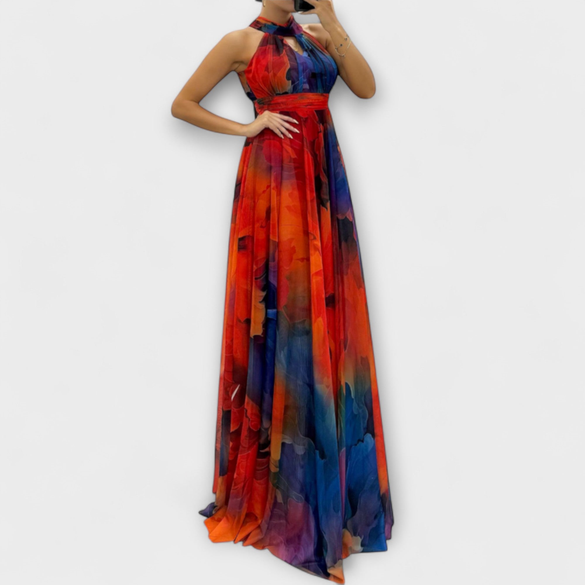 Isalie – Maxidress in chiffon con stampa floreale
