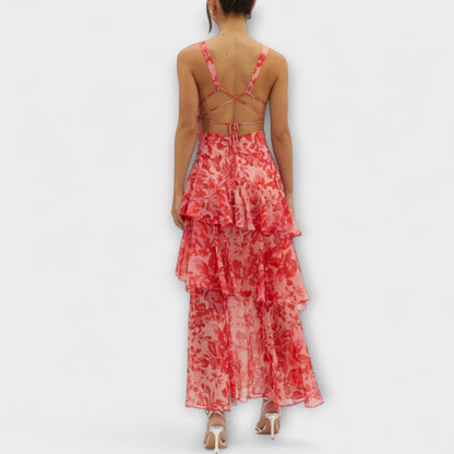 Domenica - Abito in chiffon con scollatura a V e strati fluidi