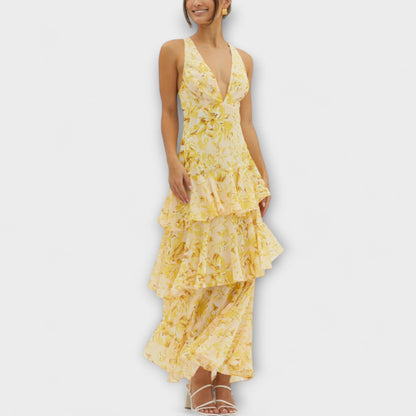 Domenica - Abito in chiffon con scollatura a V e strati fluidi