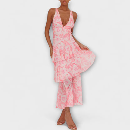 Domenica - Abito in chiffon con scollatura a V e strati fluidi