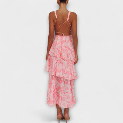 Domenica - Abito in chiffon con scollatura a V e strati fluidi