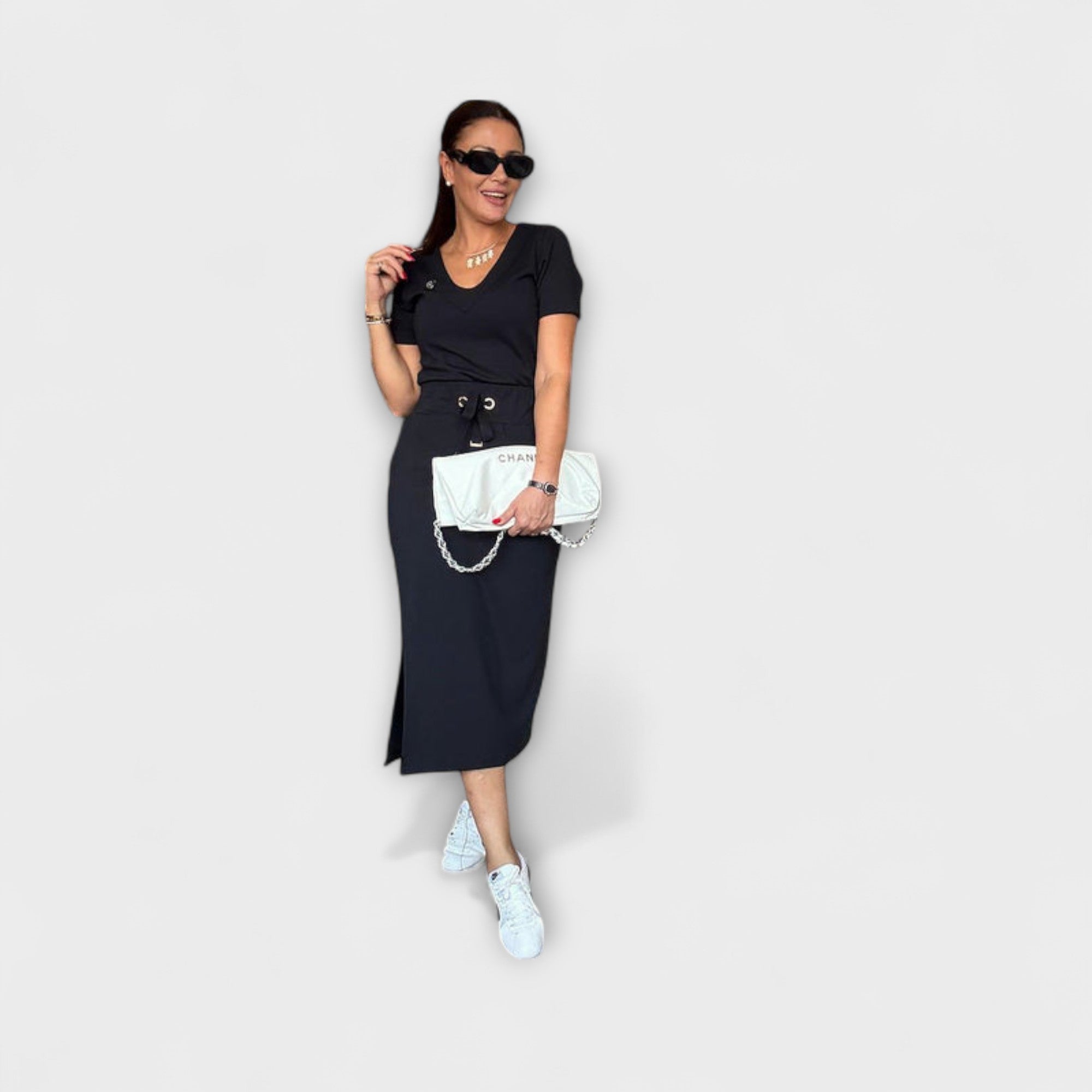 Danielle - Top elegante con scollo a V e gonna