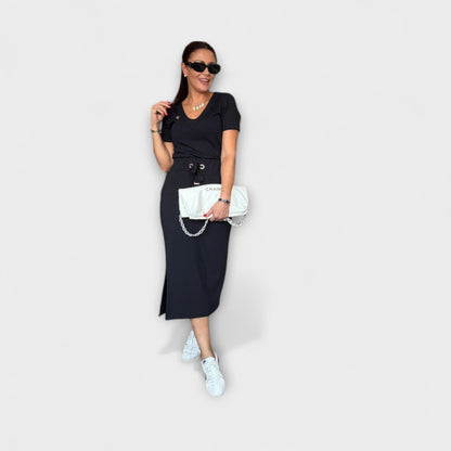 Danielle - Elegante top con scollo a V e gonna